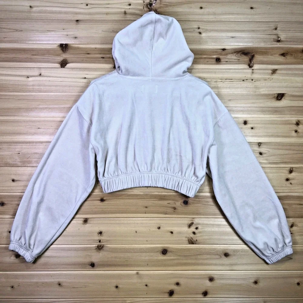 Talentless Hoodie Womens Small Cream Long Sleeve Hooded Crop Top Sweatshirt - Picture 6 of 9